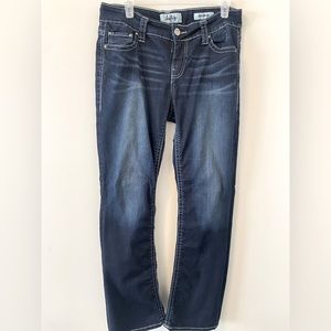Dark wash buckle boot cut jeans